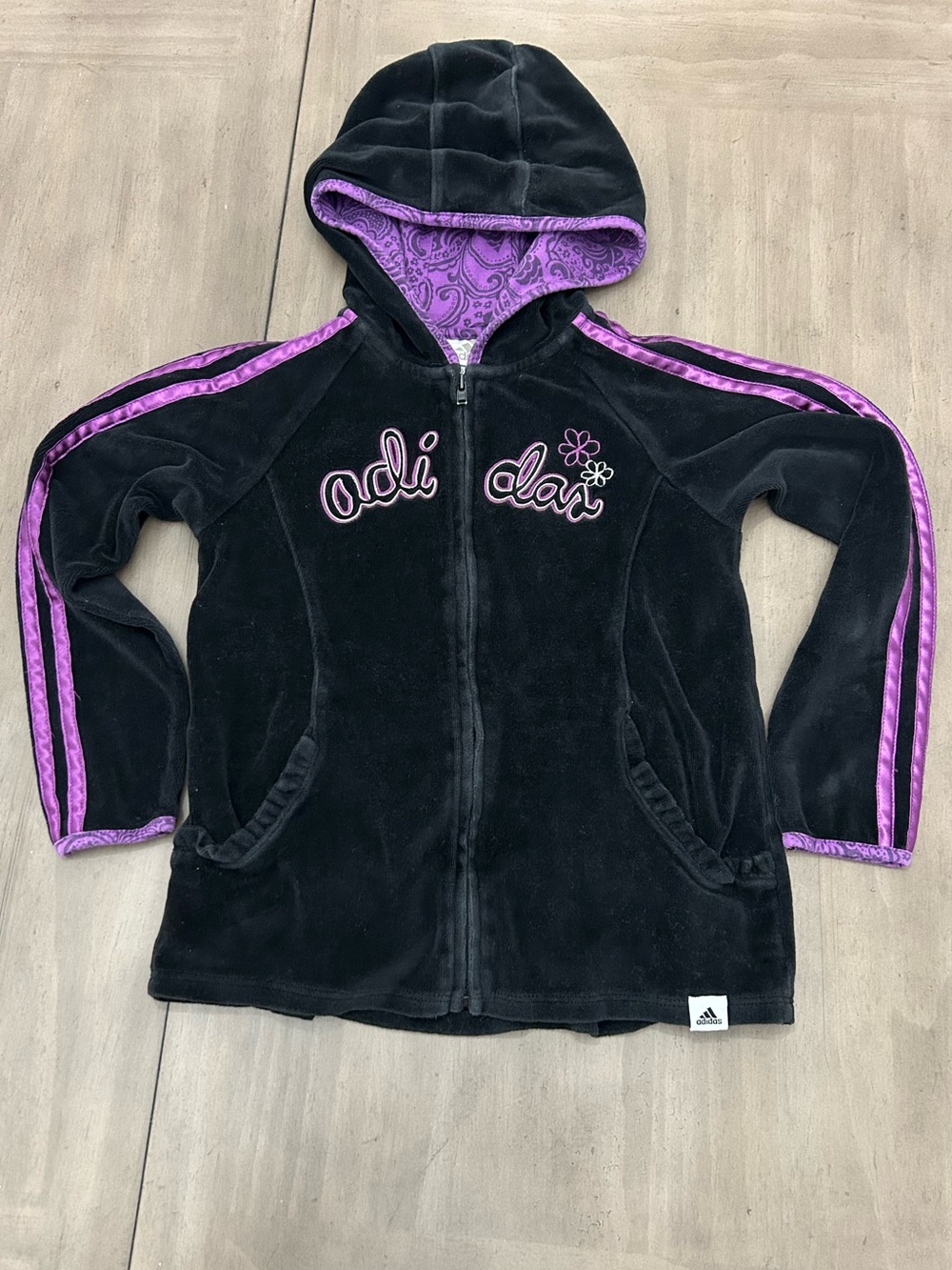 Y2K Inspired Girls Adidas Velour Zip-Up Size 6